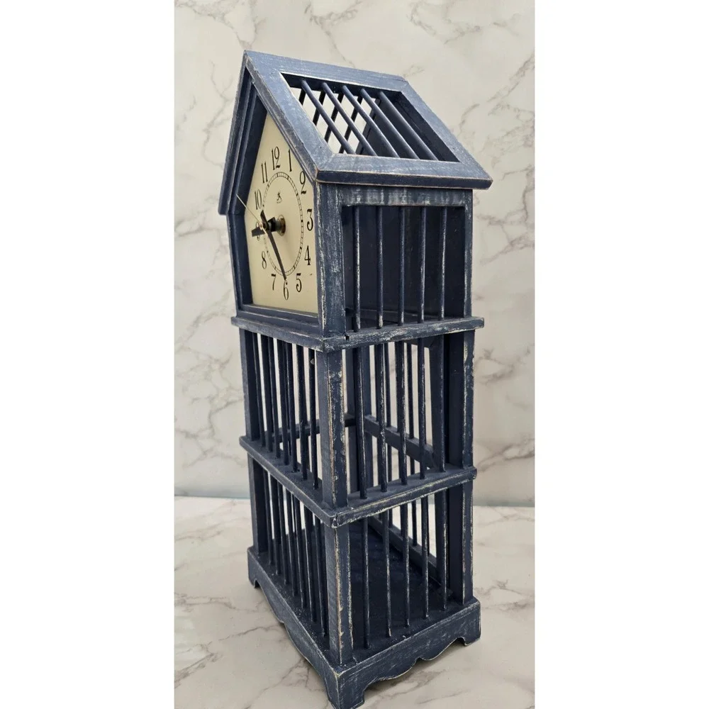 Wood‎ Clock Bird Cage (Blue) No Glass Table Clock. 16.5
